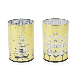 Set of 2 Golden Christmas Tree & Deer Pattern LED Lanterns